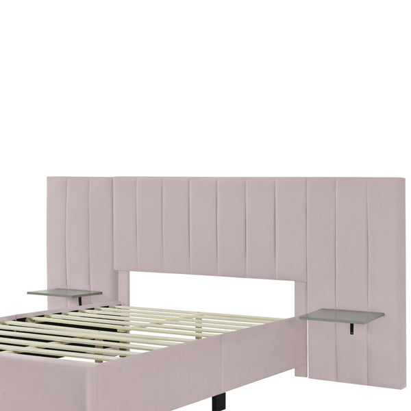 HomeRoots Pink Tufted Velvet Bed Frame with Integrated Lighting – Chic Full Size Platform for Glamorous Bedrooms 590327