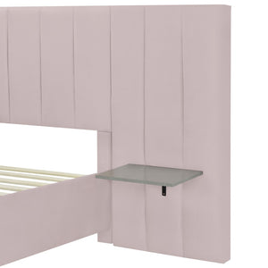 HomeRoots Pink Tufted Velvet Bed Frame with Integrated Lighting – Chic Full Size Platform for Glamorous Bedrooms 590327