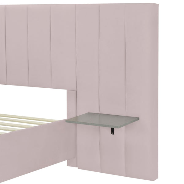 HomeRoots Pink Tufted Velvet Bed Frame with Integrated Lighting – Chic Full Size Platform for Glamorous Bedrooms 590327