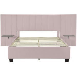 HomeRoots Pink Tufted Velvet Queen Bed Frame with Integrated Lighting - Luxurious Comfort & Chic Design 590328