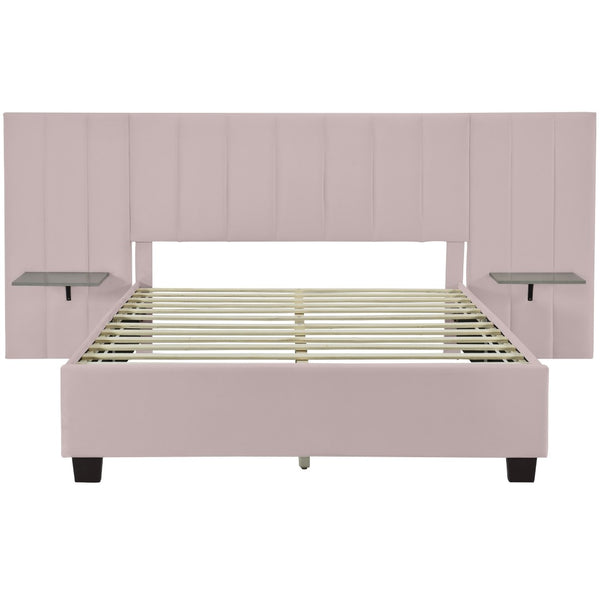 HomeRoots Pink Tufted Velvet Queen Bed Frame with Integrated Lighting - Luxurious Comfort & Chic Design 590328