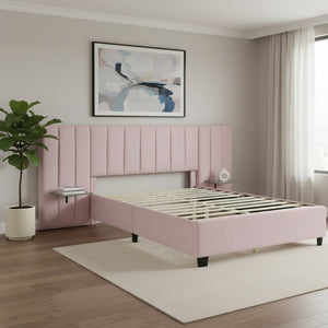 HomeRoots Pink Tufted Velvet Queen Bed Frame with Integrated Lighting - Luxurious Comfort & Chic Design 590328