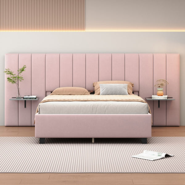 HomeRoots Pink Tufted Velvet Queen Bed Frame with Integrated Lighting - Luxurious Comfort & Chic Design 590328