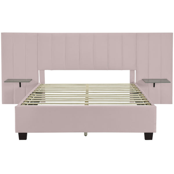 HomeRoots Pink Tufted Velvet Queen Bed Frame with Integrated Lighting - Luxurious Comfort & Chic Design 590328