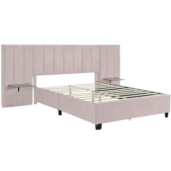 HomeRoots Pink Tufted Velvet Queen Bed Frame with Integrated Lighting - Luxurious Comfort & Chic Design 590328