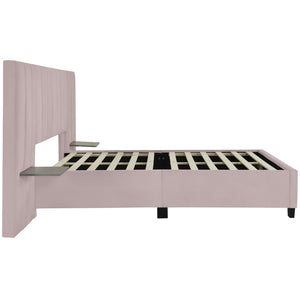 HomeRoots Pink Tufted Velvet Queen Bed Frame with Integrated Lighting - Luxurious Comfort & Chic Design 590328