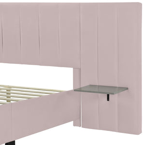 HomeRoots Pink Tufted Velvet Queen Bed Frame with Integrated Lighting - Luxurious Comfort & Chic Design 590328