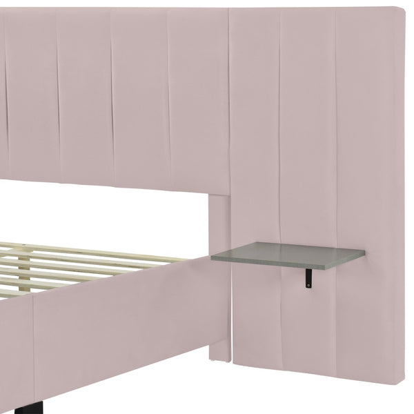 HomeRoots Pink Tufted Velvet Queen Bed Frame with Integrated Lighting - Luxurious Comfort & Chic Design 590328