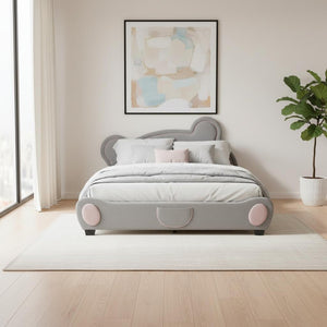 HomeRoots Dark Gray Tufted Upholstered Queen Bed Frame – Stylish Centerpiece with Sturdy Support for Comfort 590334