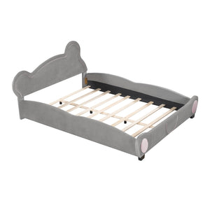 HomeRoots Dark Gray Tufted Upholstered Queen Bed Frame – Stylish Centerpiece with Sturdy Support for Comfort 590334