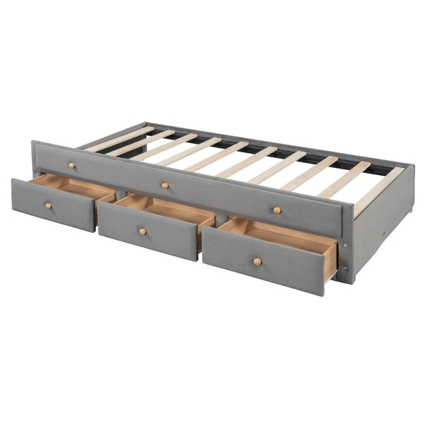 HomeRoots Dark Gray Tufted Velvet Daybed with Trundle & Storage Drawers - Perfect for Style & Functionality! 590336