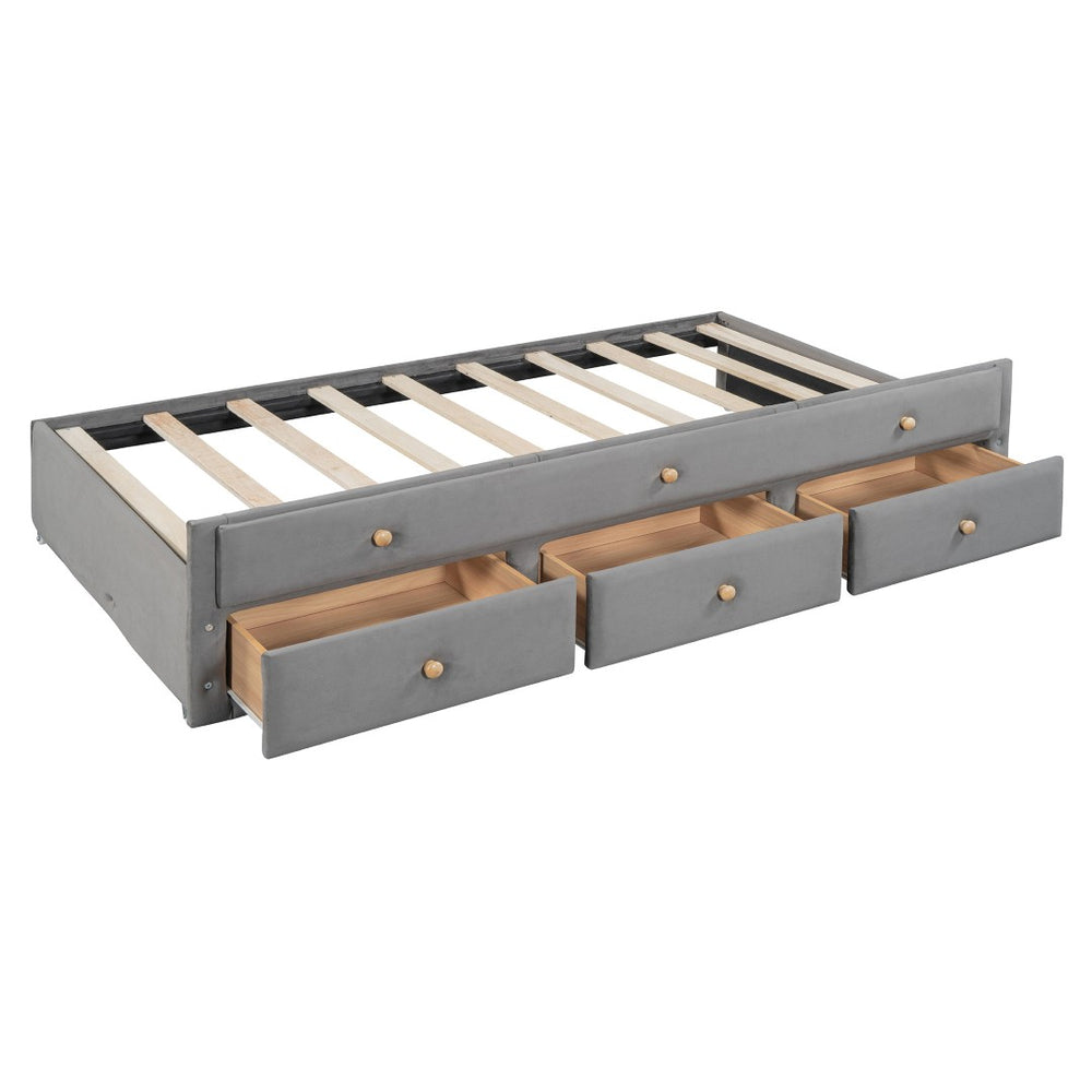 HomeRoots Dark Gray Tufted Velvet Daybed with Trundle & Storage Drawers - Perfect for Style & Functionality! 590336