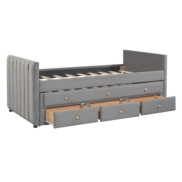 HomeRoots Dark Gray Tufted Velvet Daybed with Trundle & Storage Drawers - Perfect for Style & Functionality! 590336