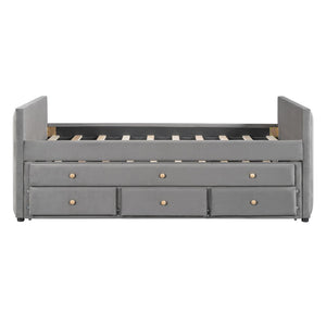 HomeRoots Dark Gray Tufted Velvet Daybed with Trundle & Storage Drawers - Perfect for Style & Functionality! 590336