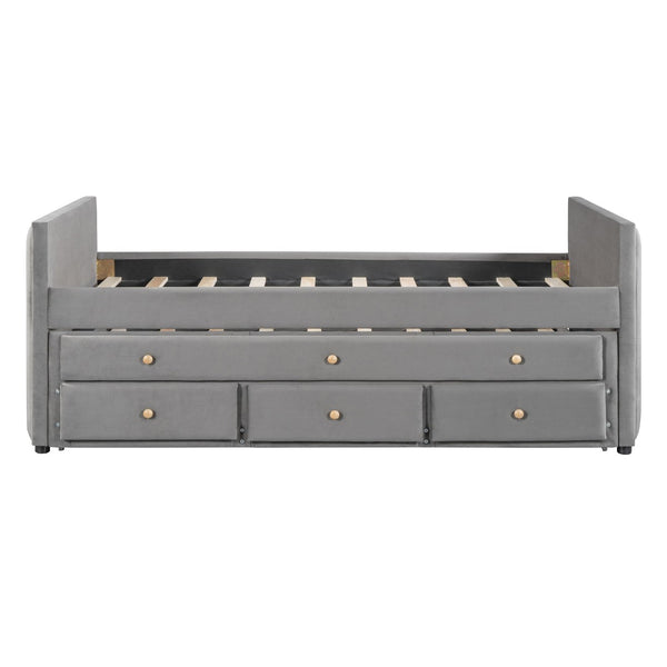 HomeRoots Dark Gray Tufted Velvet Daybed with Trundle & Storage Drawers - Perfect for Style & Functionality! 590336