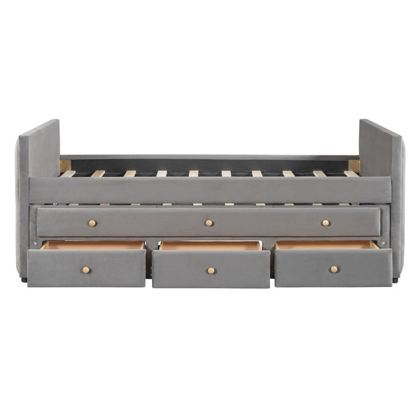 HomeRoots Dark Gray Tufted Velvet Daybed with Trundle & Storage Drawers - Perfect for Style & Functionality! 590336