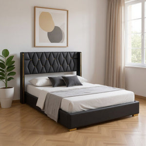 HomeRoots Black Tufted Upholstered Queen Bed Frame - Stylish, Durable, and Perfectly Designed for Any Bedroom 590337