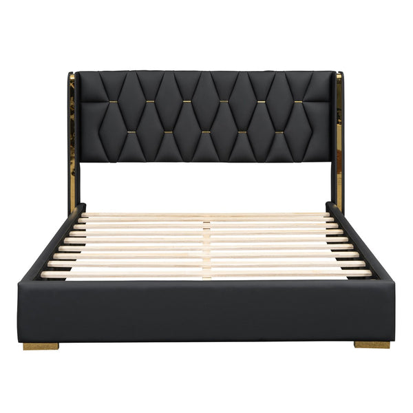 HomeRoots Black Tufted Upholstered Queen Bed Frame - Stylish, Durable, and Perfectly Designed for Any Bedroom 590337