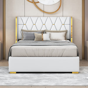 HomeRoots White Tufted Upholstered Queen Bed Frame – Stylish Comfort with Classic Button Detailing & Supportive Design 590338