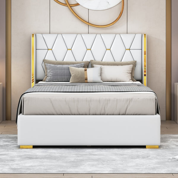 HomeRoots White Tufted Upholstered Queen Bed Frame – Stylish Comfort with Classic Button Detailing & Supportive Design 590338