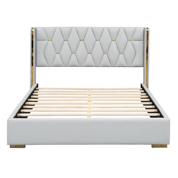 HomeRoots White Tufted Upholstered Queen Bed Frame – Stylish Comfort with Classic Button Detailing & Supportive Design 590338