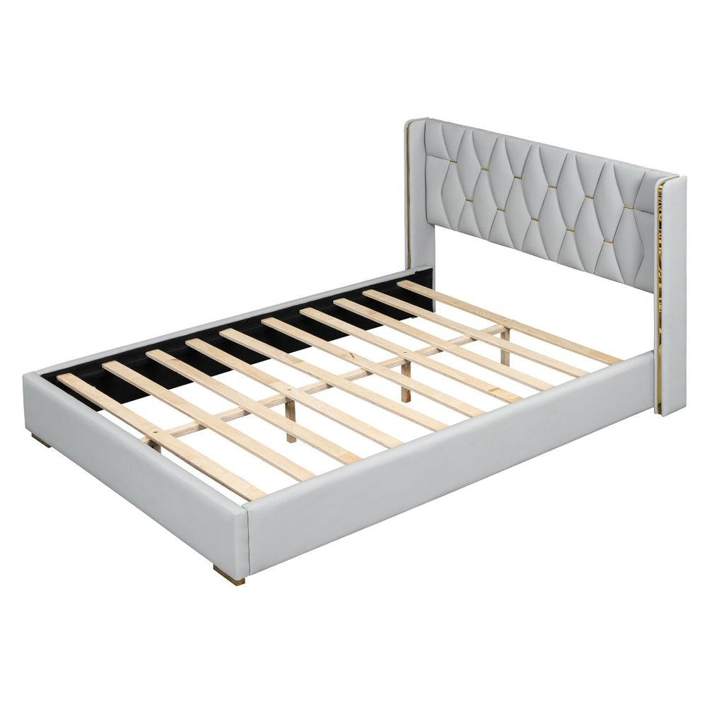 HomeRoots White Tufted Upholstered Queen Bed Frame – Stylish Comfort with Classic Button Detailing & Supportive Design 590338