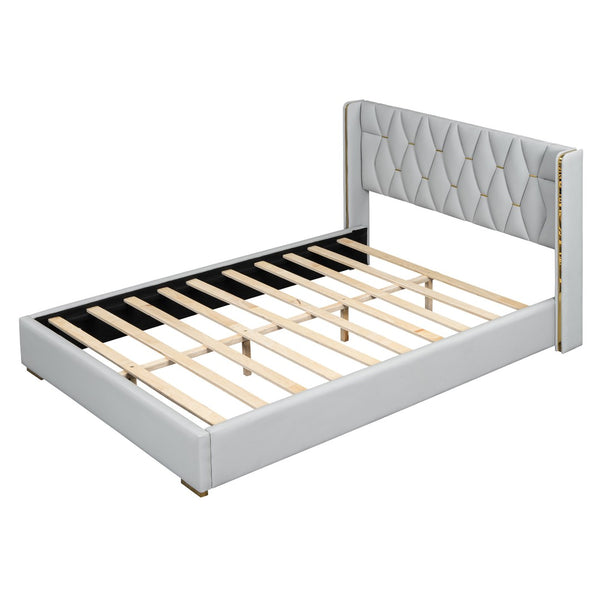 HomeRoots White Tufted Upholstered Queen Bed Frame – Stylish Comfort with Classic Button Detailing & Supportive Design 590338