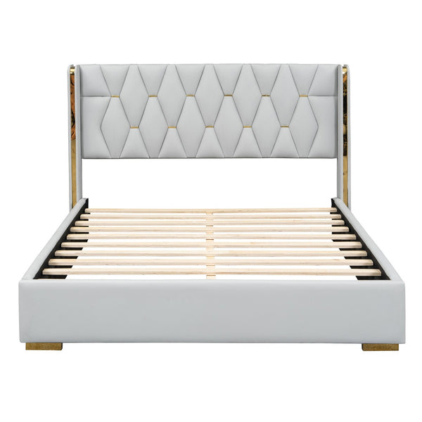 HomeRoots White Tufted Upholstered Queen Bed Frame – Stylish Comfort with Classic Button Detailing & Supportive Design 590338