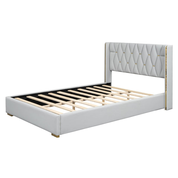HomeRoots White Tufted Upholstered Queen Bed Frame – Stylish Comfort with Classic Button Detailing & Supportive Design 590338