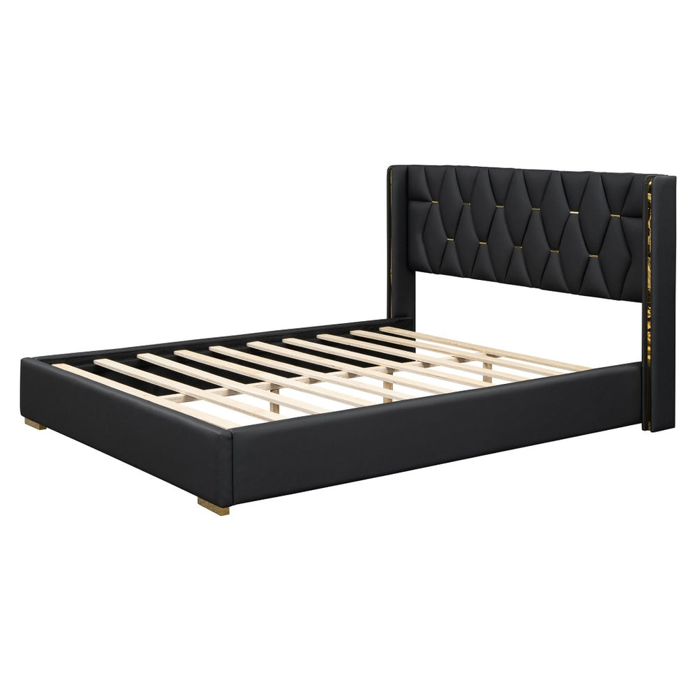 HomeRoots Black Tufted Upholstered Twin Bed Frame - Chic Modern Design for Cozy Comfort in Small Spaces 590339