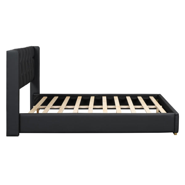HomeRoots Black Tufted Upholstered Twin Bed Frame - Chic Modern Design for Cozy Comfort in Small Spaces 590339