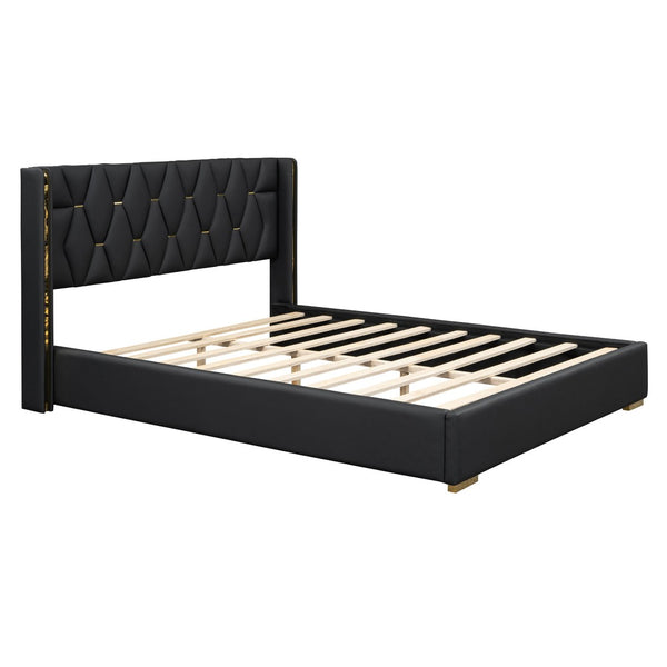 HomeRoots Black Tufted Upholstered Twin Bed Frame - Chic Modern Design for Cozy Comfort in Small Spaces 590339