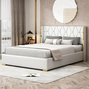 HomeRoots White Tufted Upholstered Twin Bed Frame - Elegant Platform Design for Stylish and Cozy Bedrooms 590340