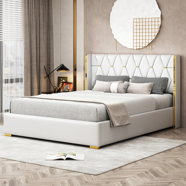 HomeRoots White Tufted Upholstered Twin Bed Frame - Elegant Platform Design for Stylish and Cozy Bedrooms 590340