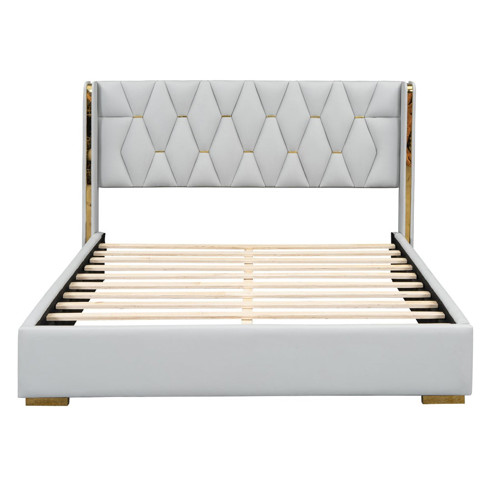 HomeRoots White Tufted Upholstered Twin Bed Frame - Elegant Platform Design for Stylish and Cozy Bedrooms 590340