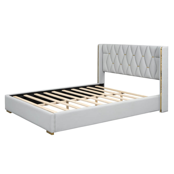 HomeRoots White Tufted Upholstered Twin Bed Frame - Elegant Platform Design for Stylish and Cozy Bedrooms 590340