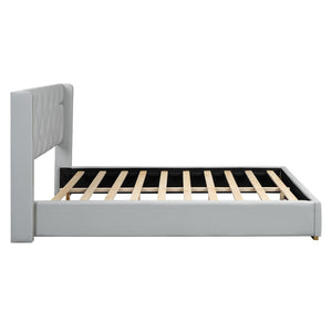HomeRoots White Tufted Upholstered Twin Bed Frame - Elegant Platform Design for Stylish and Cozy Bedrooms 590340