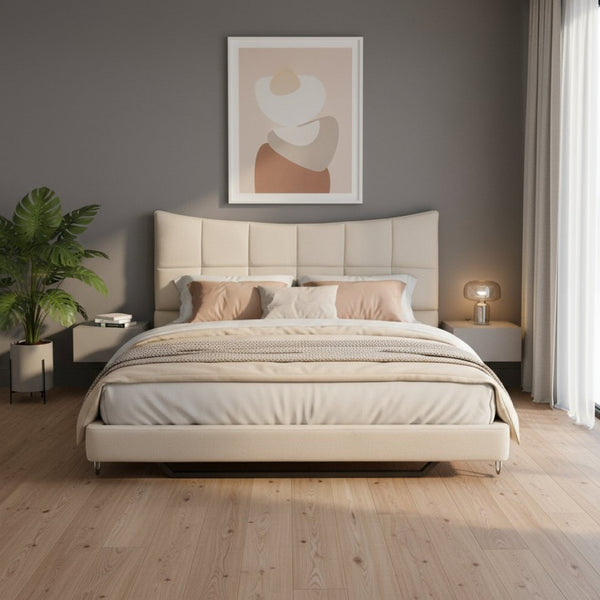 HomeRoots Beige Tufted Upholstered Full Bed Frame with LED Lights, USB Port, and Stylish Design for Modern Sleepers 590341