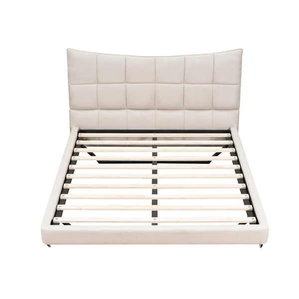 HomeRoots Beige Tufted Upholstered Full Bed Frame with LED Lights, USB Port, and Stylish Design for Modern Sleepers 590341