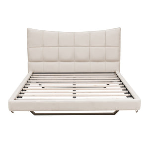 HomeRoots Beige Tufted Upholstered Full Bed Frame with LED Lights, USB Port, and Stylish Design for Modern Sleepers 590341