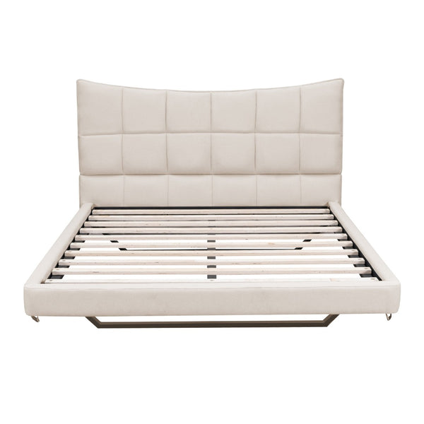 HomeRoots Beige Tufted Upholstered Full Bed Frame with LED Lights, USB Port, and Stylish Design for Modern Sleepers 590341