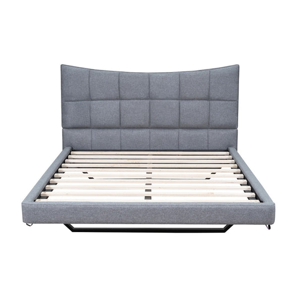 HomeRoots Gray Tufted Upholstered Full Bed Frame with LED Lights, USB Port & Cozy Modern Design Features 590342