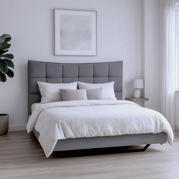 HomeRoots Gray Tufted Upholstered Full Bed Frame with LED Lights, USB Port & Cozy Modern Design Features 590342