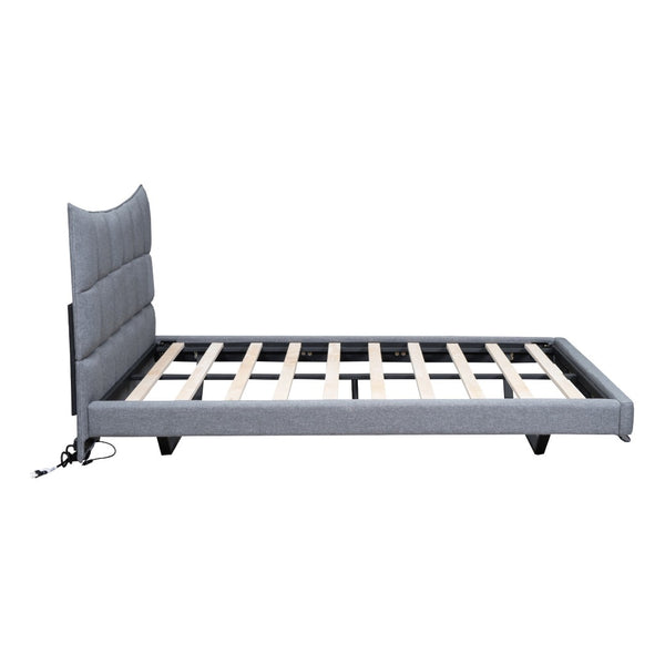 HomeRoots Gray Tufted Upholstered Full Bed Frame with LED Lights, USB Port & Cozy Modern Design Features 590342