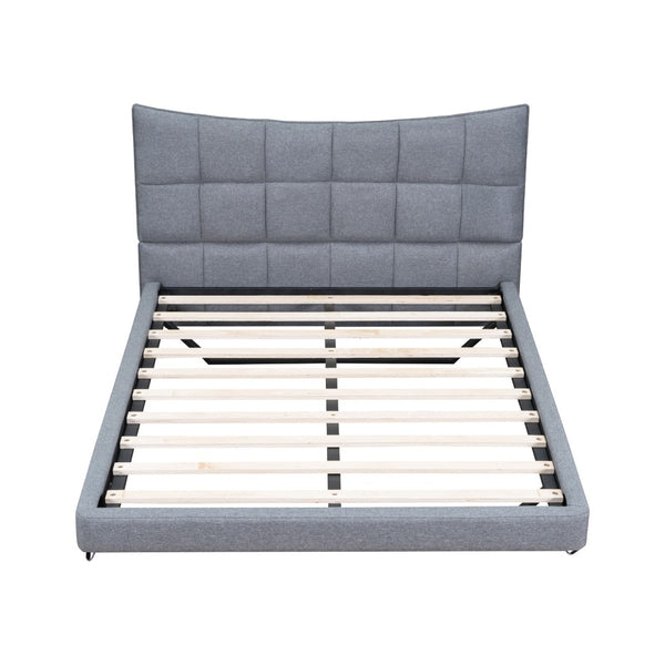 HomeRoots Gray Tufted Upholstered Full Bed Frame with LED Lights, USB Port & Cozy Modern Design Features 590342