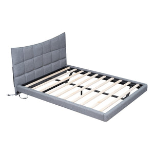HomeRoots Gray Tufted Upholstered Full Bed Frame with LED Lights, USB Port & Cozy Modern Design Features 590342