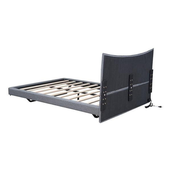 HomeRoots Gray Tufted Upholstered Full Bed Frame with LED Lights, USB Port & Cozy Modern Design Features 590342