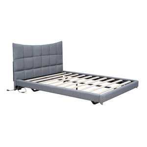 HomeRoots Gray Tufted Upholstered Full Bed Frame with LED Lights, USB Port & Cozy Modern Design Features 590342