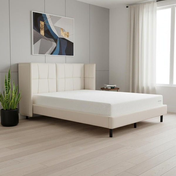 HomeRoots Beige Tufted Upholstered Queen Bed Frame with LED Lighting, USB Port & Stylish Comfort for Your Bedroom 590343