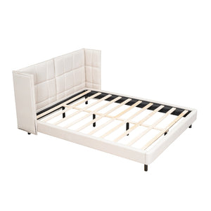 HomeRoots Beige Tufted Upholstered Queen Bed Frame with LED Lighting, USB Port & Stylish Comfort for Your Bedroom 590343